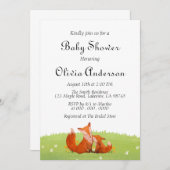 可愛いキツネ素朴ウッドランドベイビーシャワー招待 招待状 (正面/裏面)