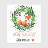 可愛いキツネ緑の水彩木地赤ちゃんシャワー シール (シート)