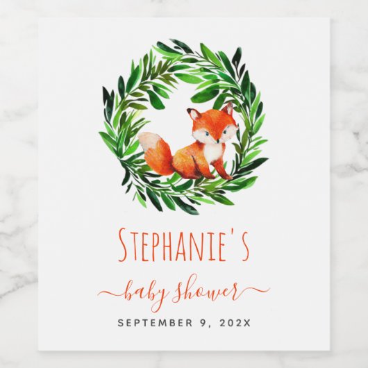 可愛いキツネ赤ちゃんシャワー水彩緑の森 ワインラベル (シングルラベル)