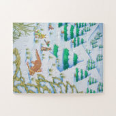 可愛いキツネ遊とウサギの雪景色 ジグソーパズル (横)