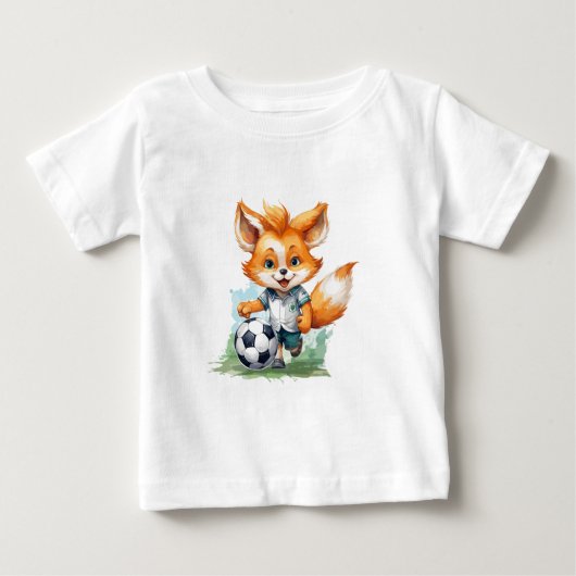 可愛いキツネ遊アフットボール ベビーTシャツ (正面)