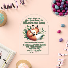 可愛いキツネ離れが赤ん坊シャワーで寝る アクリル招待状