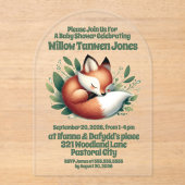 可愛いキツネ離れが赤ん坊シャワーで寝る アクリル招待状 (正面)