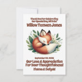 可愛いキツネ離れが赤ん坊シャワーで寝る サンキューカード (正面)