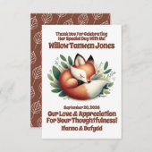 可愛いキツネ離れが赤ん坊シャワーで寝る サンキューカード (正面/裏面)