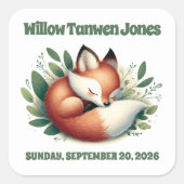 可愛いキツネ離れが赤ん坊シャワーで寝る スクエアシール (正面)