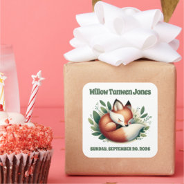 可愛いキツネ離れが赤ん坊シャワーで寝る スクエアシール