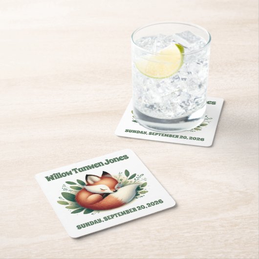 可愛いキツネ離れが赤ん坊シャワーで寝る スクエアペーパーコースター (インサイチュ)