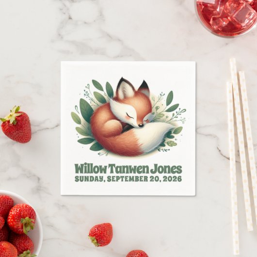 可愛いキツネ離れが赤ん坊シャワーで寝る スタンダードカクテルナプキン (インサイチュ)