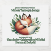 可愛いキツネ離れが赤ん坊シャワーで寝る スパークリングワインラベル (シングルラベル)