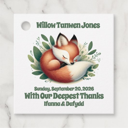 可愛いキツネ離れが赤ん坊シャワーで寝る フェイバータグ (正面)