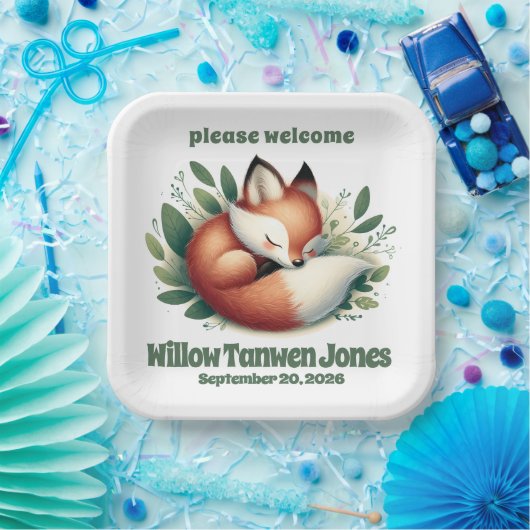 可愛いキツネ離れが赤ん坊シャワーで寝る ペーパープレート (パーティー)