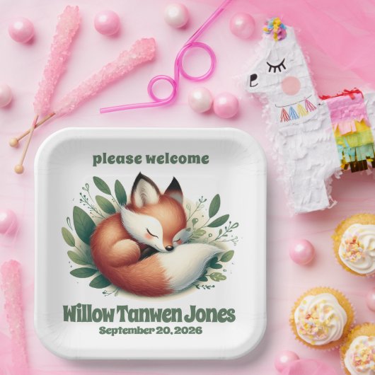 可愛いキツネ離れが赤ん坊シャワーで寝る ペーパープレート (パーティー)