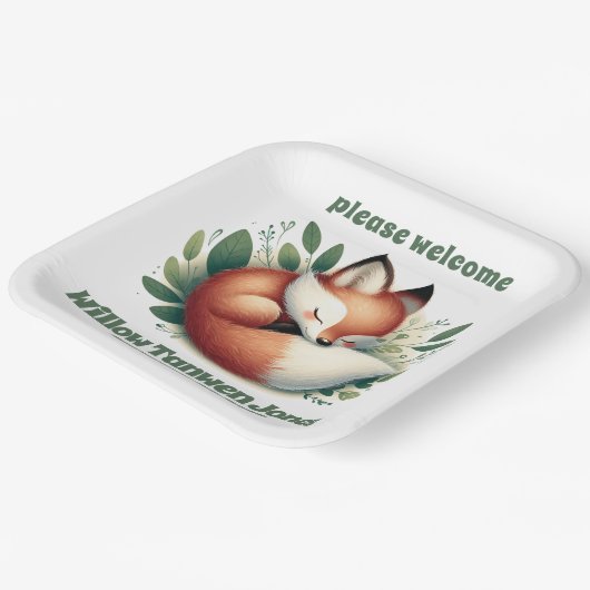 可愛いキツネ離れが赤ん坊シャワーで寝る ペーパープレート (傾斜あり)