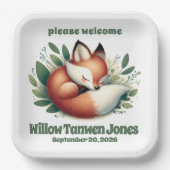 可愛いキツネ離れが赤ん坊シャワーで寝る ペーパープレート (正面)