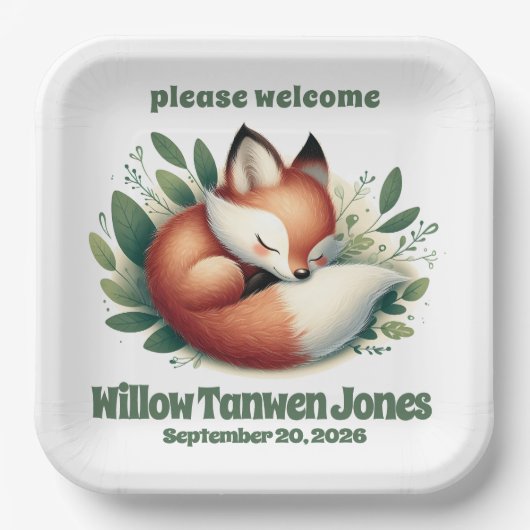 可愛いキツネ離れが赤ん坊シャワーで寝る ペーパープレート (正面)