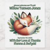 可愛いキツネ離れが赤ん坊シャワーで寝る ワインラベル (シングルラベル)