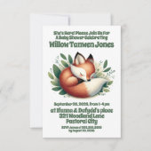 可愛いキツネ離れが赤ん坊シャワーで寝る 招待状 (正面)