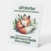 可愛いキツネ離れ寝て赤ちゃんシャワーのギフトサイン 台座サイン (正面)