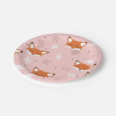 可愛いキツネ顔と葉ピンク背景パーティー ペーパープレート (アングル)
