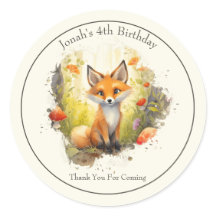 可愛いキツネ「ありがとう」誕生日お気に入りラウンドステッカー