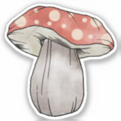 可愛いキノコの水彩イラスト 赤 シール (正面)