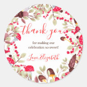 可愛いキノコ素朴な森あなた感謝していの赤ちゃんシャワー ラウンドシール (正面)