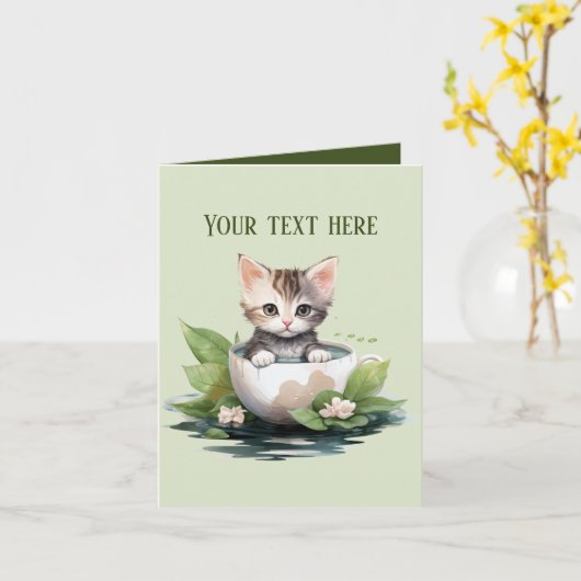 可愛いキャットコーヒーショップ任意の目的を追加メッセージ カード (黄色い花)