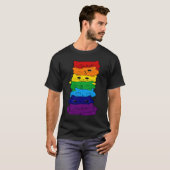 可愛いキャットスタックゲイレインボーフラグプライドLGBQサポート Tシャツ (正面フル)