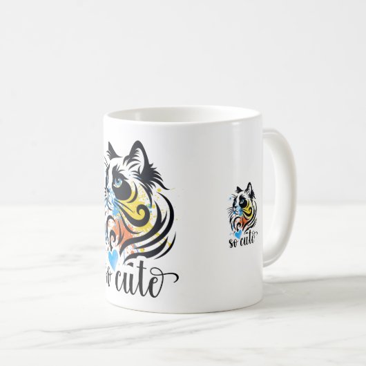 可愛いキャットスプラッシュ – カラフル子猫芸術的コーヒー コーヒーマグカップ (正面右)