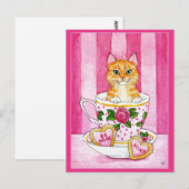 可愛いキャットティーカップヴァレンティーンズデイピンク葉書 ポストカード (正面/裏面)