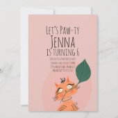 可愛いキャットプランTバースデーパーティー黒ピンク 招待状 (正面)