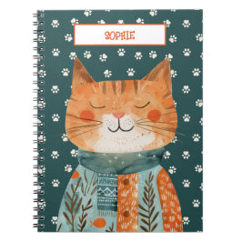可愛いキャットポーパターンオンエメラルドグリーン名前をカスタムする ノートブック