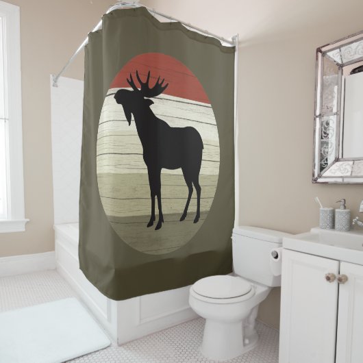 可愛いキャビンのムースの装飾シャワーカーテン シャワーカーテン (インサイチュ)