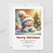 可愛いキャラクターの雪だるまの赤と緑とゴールドのクリスマスカード シーズンカード (正面)