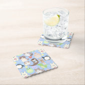 可愛いキャラクター柄LブルーBG ペーパーコースター (インサイチュ)