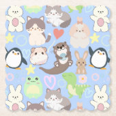 可愛いキャラクター柄LブルーBG ペーパーコースター (正面)