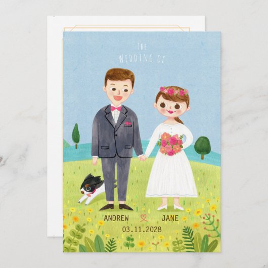 可愛いキャラクター結婚式招待状 招待状 (正面/裏面)