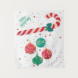 可愛いキャンディケインとクリスマスオーナメント ホリデー  タペストリー
