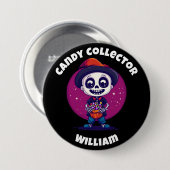 可愛いキャンディコレクタースケルトン少年ハロウィーン 缶バッジ (正面&裏面)