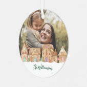 可愛いキャンディジンジャーブレッドハウスファミリーフォト メタルオーナメント (正面左)