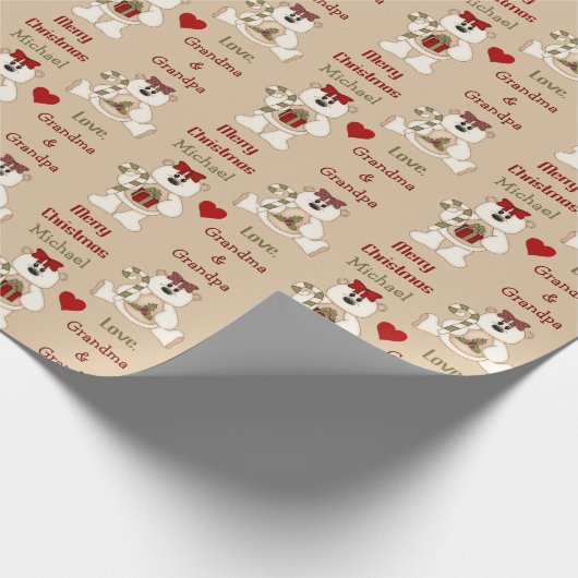 可愛いキャンディーケーンベアーパーソナライズされたキッズ ラッピングペーパー (角)