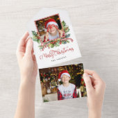 可愛いキャンディーケーンメリークリスマスフローラ写真 オールインワン招待状 (貼ってはがせる)