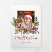 可愛いキャンディーケーンメリークリスマスフローラ写真 三つ折りカード (カバー)