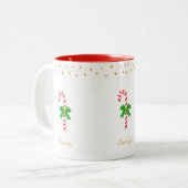 可愛いキャンディーケーン、ゴールデンスター&編集可能文字 ツートーンマグカップ (正面左)