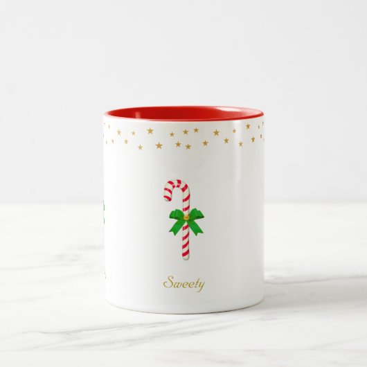 可愛いキャンディーケーン、ゴールデンスター&編集可能文字 ツートーンマグカップ (中央)
