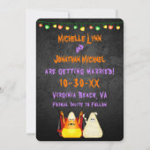 可愛いキャンディーコーンカップル結婚ハロウィーン セーブザデート (裏面)