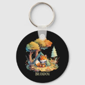 可愛いキャンピングキツネ愛好家の名前を追加 キーホルダー (裏面)