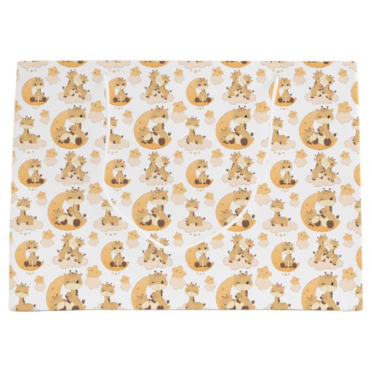 可愛いキリンのタイル模様パーティーユニセックス ラージペーパーバッグ (正面)