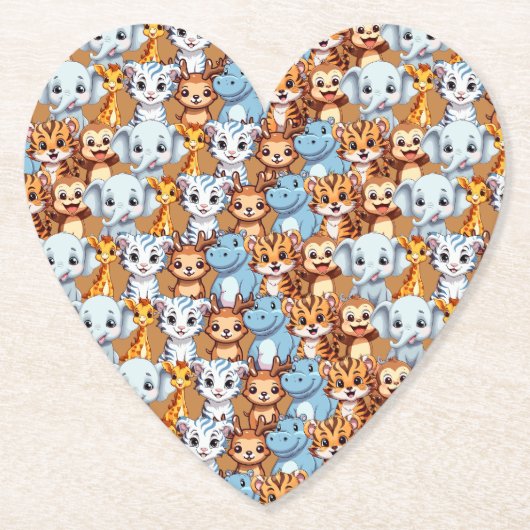 可愛いキリンのヒッポ野生のジャングルサファリパターン ペーパーコースター (正面)